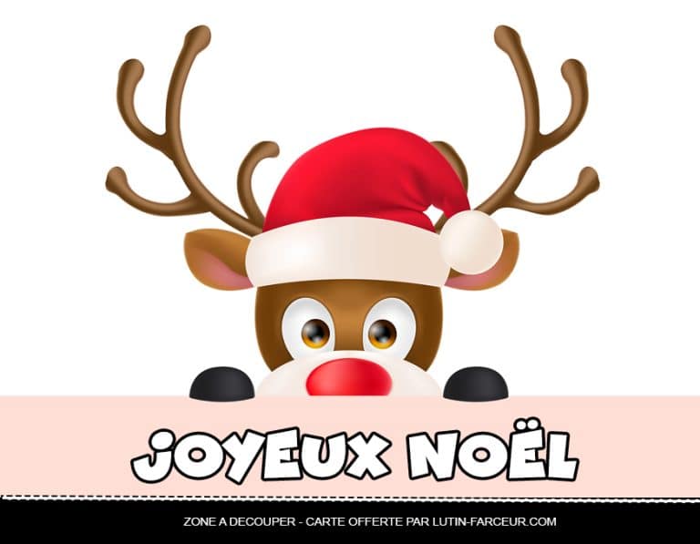 Carte de Joyeux Noel d'un renne cach&eacute; &agrave; imprimer