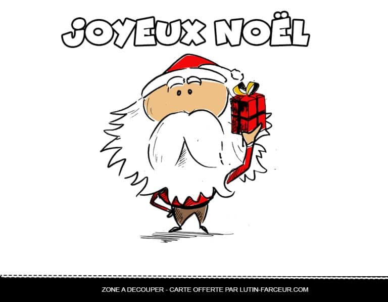 Carte de Joyeux Noel : p&egrave;re noel cadeau &agrave; imprimer