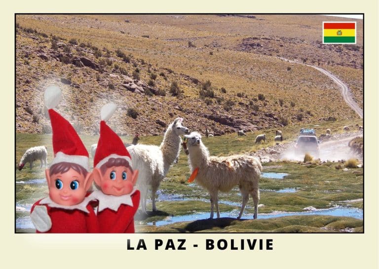 Imprimer la carte postale des 2 lutins farceurs rouges en bolivie