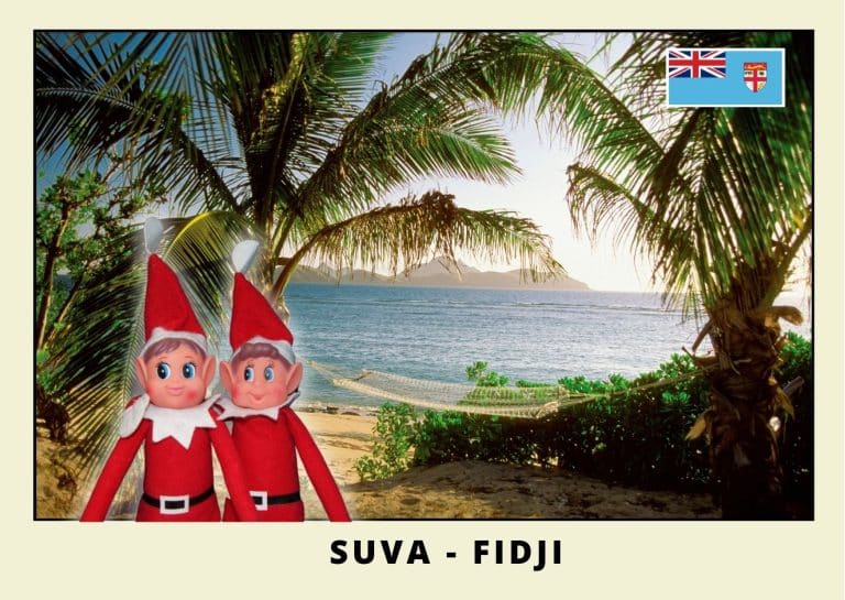 Imprimer la carte postale des 2 lutins farceurs rouges aux iles fidji