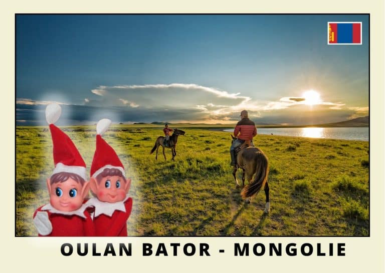 Imprimer la carte postale des 2 lutins farceurs rouges en mongolie