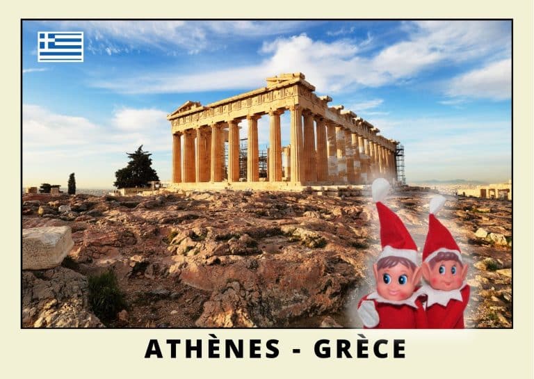 Imprimer la carte postale des 2 lutins farceurs rouges en Grece