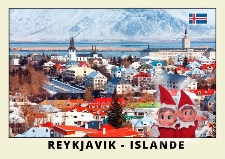 Imprimer la carte postale des 2 lutins farceurs rouges en Islande