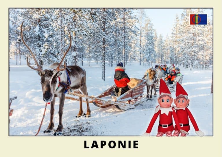 Imprimer la carte postale des 2 lutins farceurs rouges en laponie