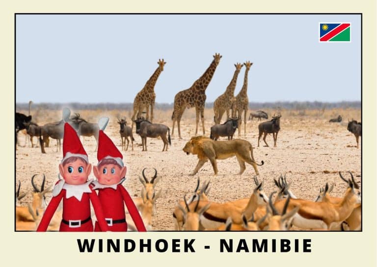 Imprimer la carte postale des 2 lutins farceurs rouges en namibie