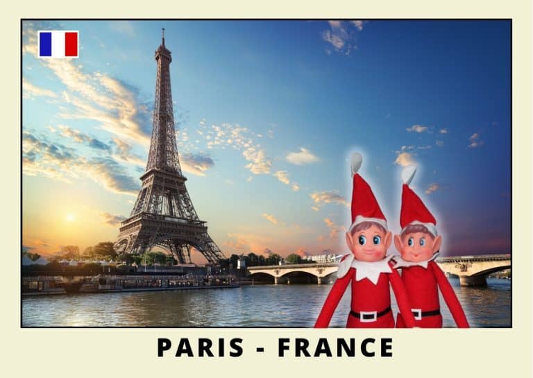 Imprimer la carte postale des 2 lutins farceurs rouges a Paris Tour Eiffel