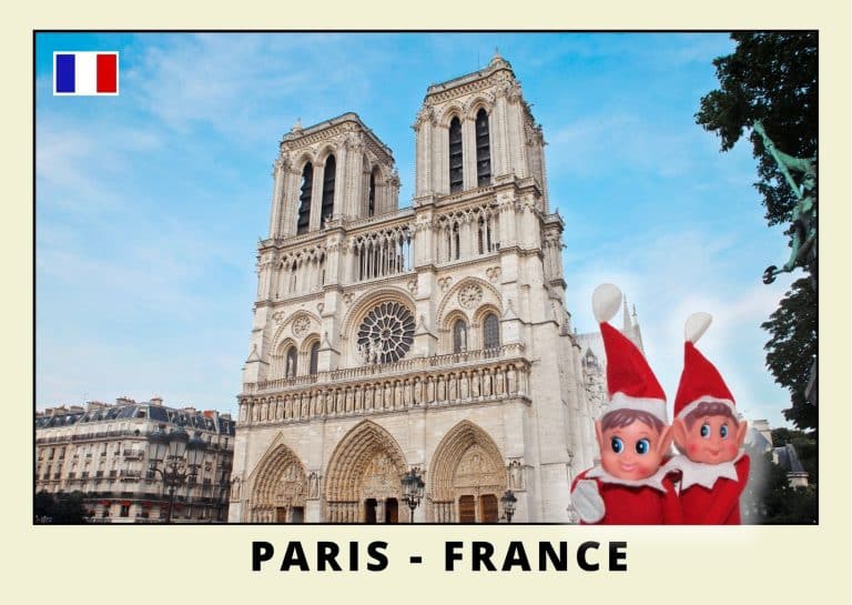 Imprimer la carte postale des 2 lutins farceurs rouges a Paris notre dame