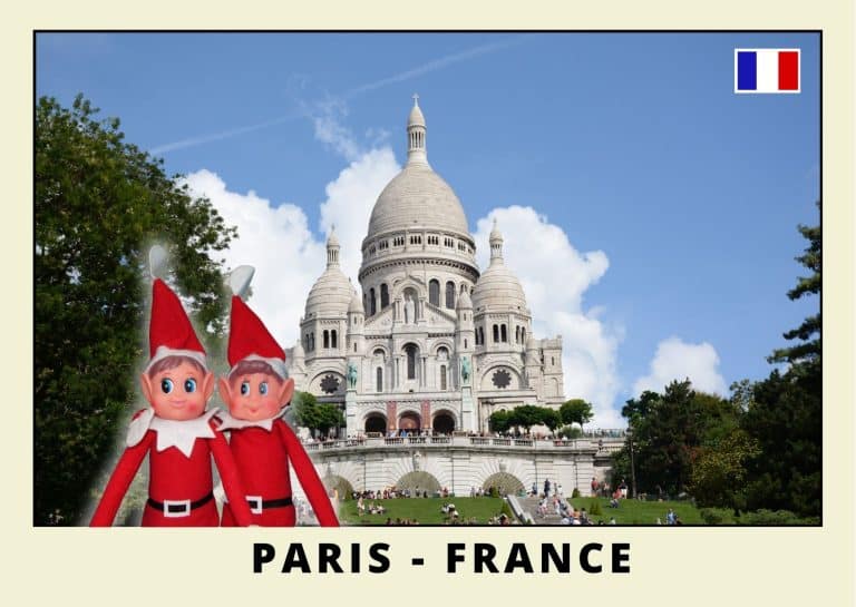Imprimer la carte postale des 2 lutins farceurs rouges a Paris sacr&eacute; coeur