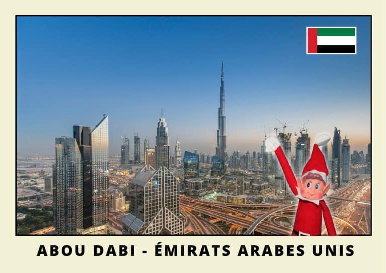 Carte postale du lutin farceur rouge aux Emirats Arabes Unis