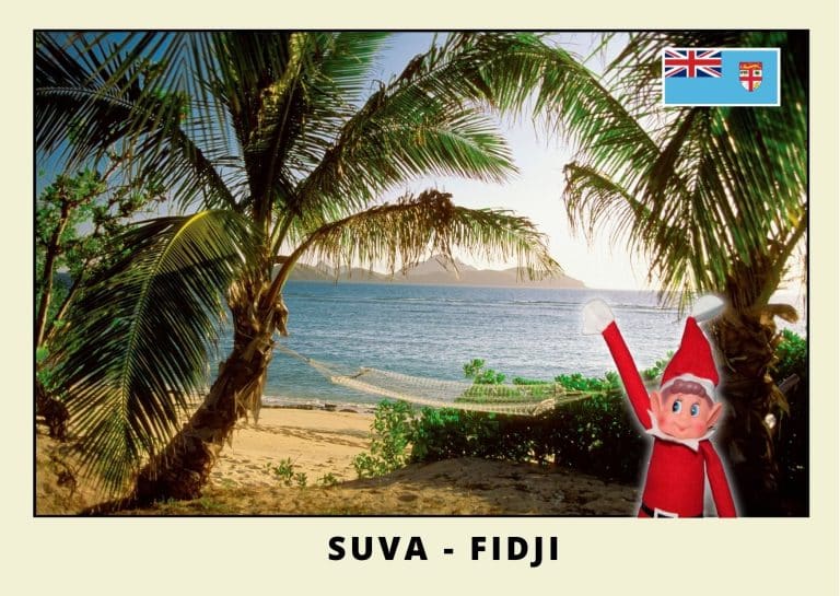 Carte postale du lutin farceur rouge aux Iles Fidji