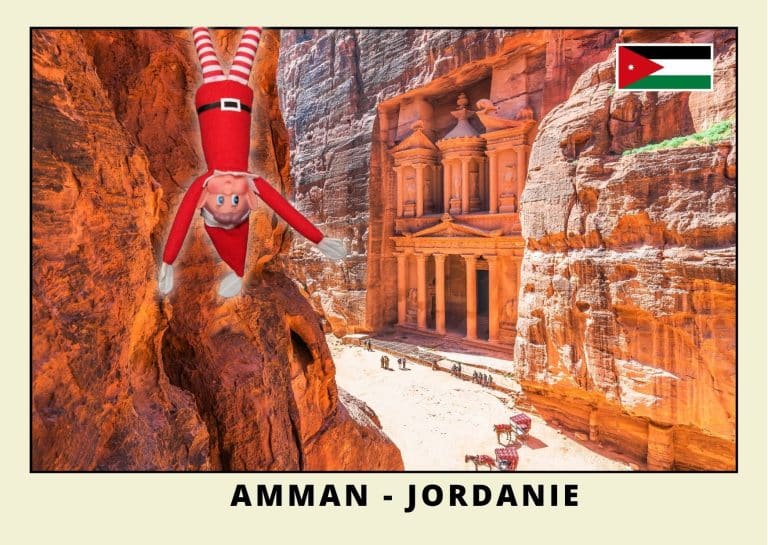 Carte postale du lutin farceur rouge en Jordanie