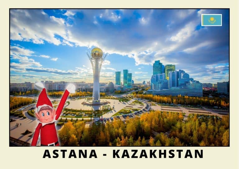 Carte postale du lutin farceur rouge au Kazakhtan