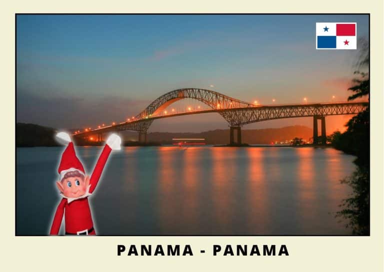 Carte postale du lutin farceur rouge au panama