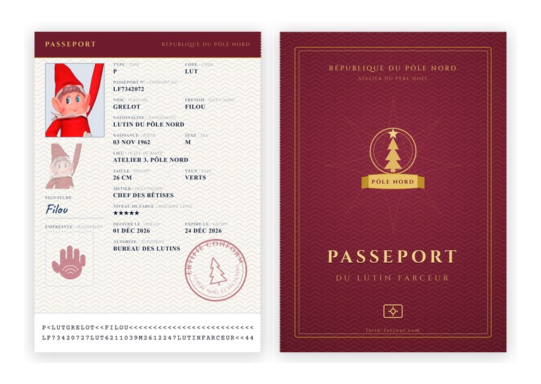 exemple de passeport de lutin farceur rouge recto