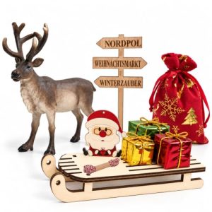 Traîneau du Père Noël et renne miniatures