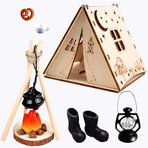 Kit bivouac du lutin : tente, bottes et feu de camp