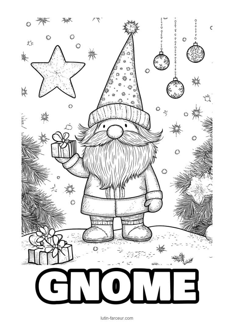 coloriage-gnome-gnome-cadeau-etoile-boules-sapins