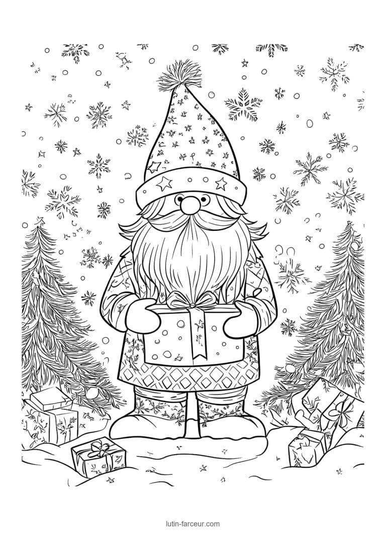 coloriage-gnome-gnome-cadeau-sapins