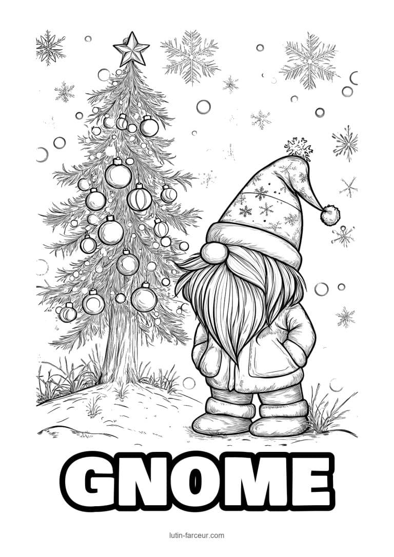 coloriage-gnome-gnome-devant-sapin-boules