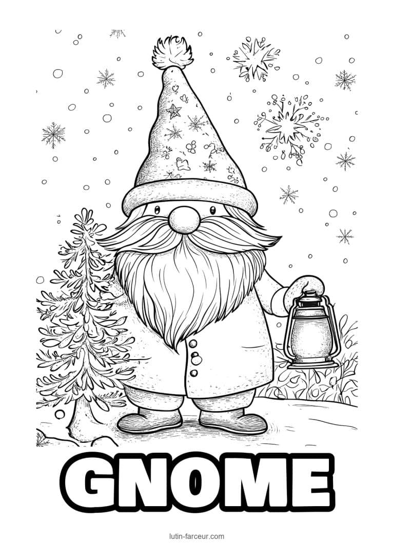 coloriage-gnome-gnome-lanterne-sapin-flocons