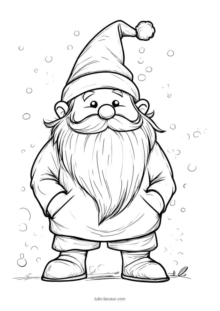 coloriage-gnome-nain-barbu-bonnet-neige